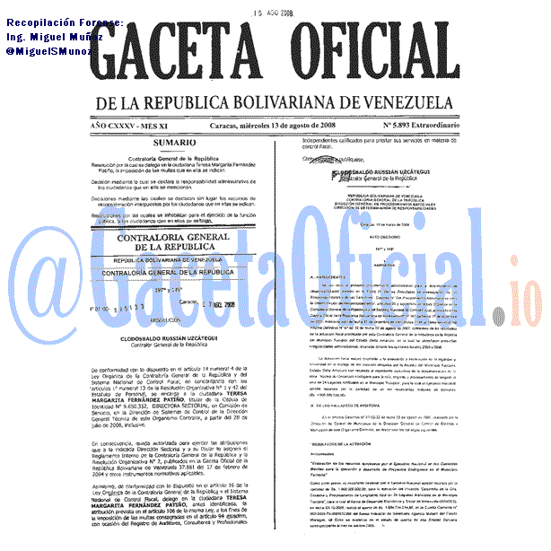 Gaceta Oficial 5893 del 13 Agosto 2008