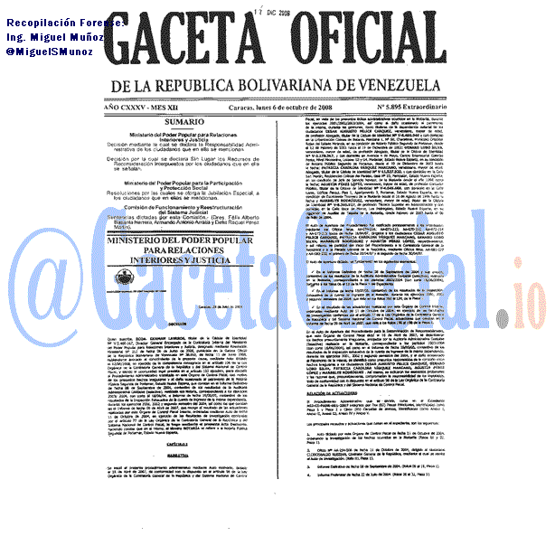 Gaceta Oficial 5895 del 6 Octubre 2008