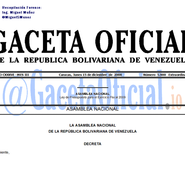 Gaceta Oficial 5900 del 15 Diciembre 2008