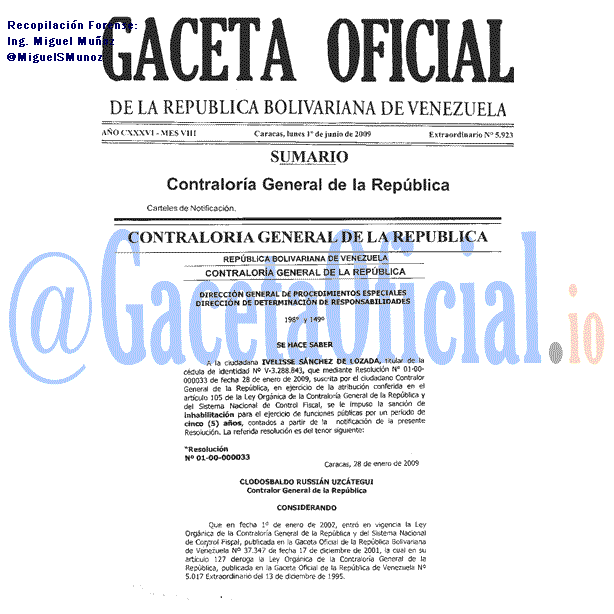Gaceta Oficial 5923 del 1 Junio 2009