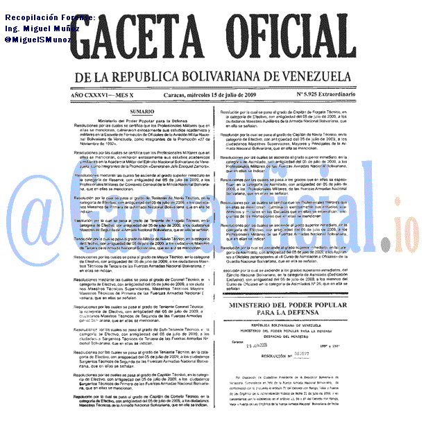 Gaceta Oficial 5925 del 15 Julio 2009