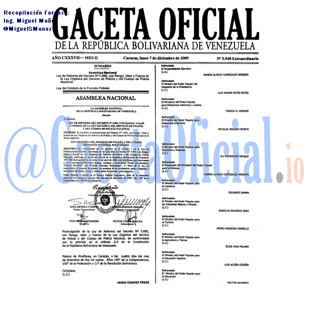 Gaceta Oficial 5940 del 7 Diciembre 2009