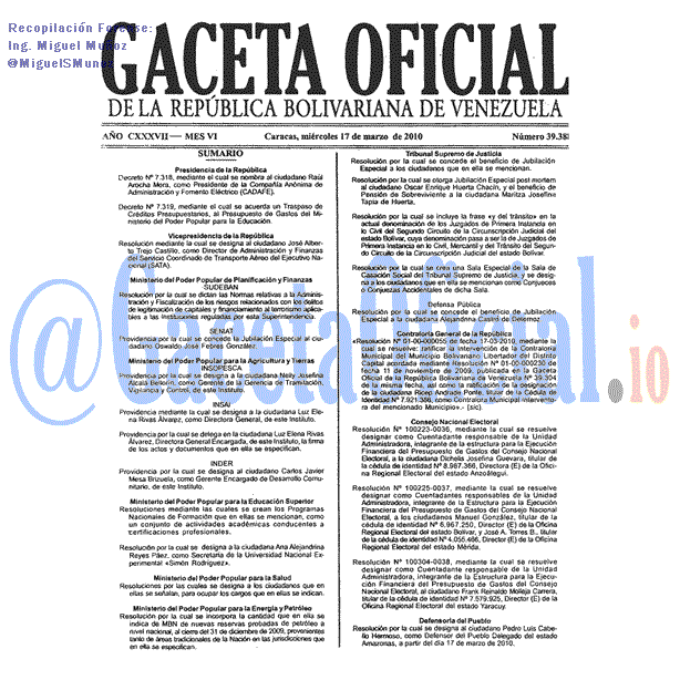 Gaceta Oficial 39388 del 17 Marzo 2010