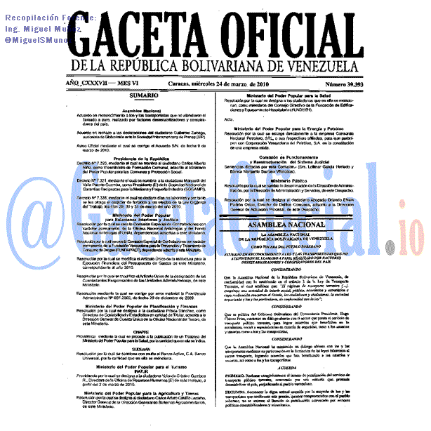 Gaceta Oficial 39393 del 24 Marzo 2010