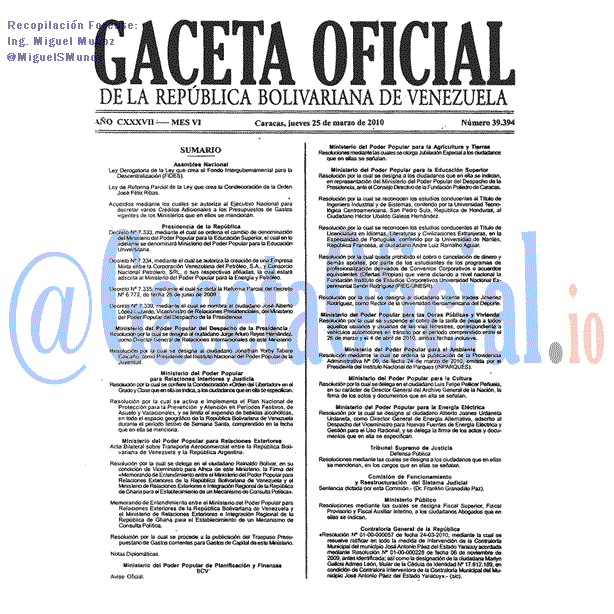Gaceta Oficial 39394 del 25 Marzo 2010