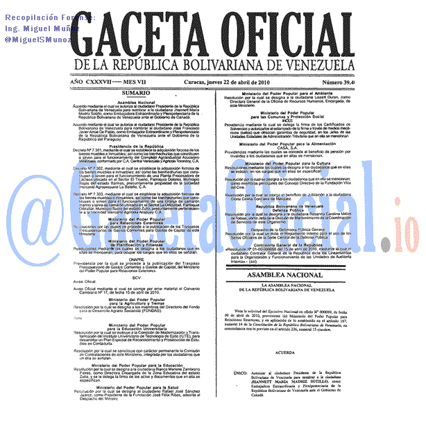 Gaceta Oficial 39408 del 22 Abril 2010