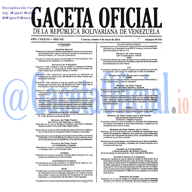 Gaceta Oficial 39416 del 4 Mayo 2010