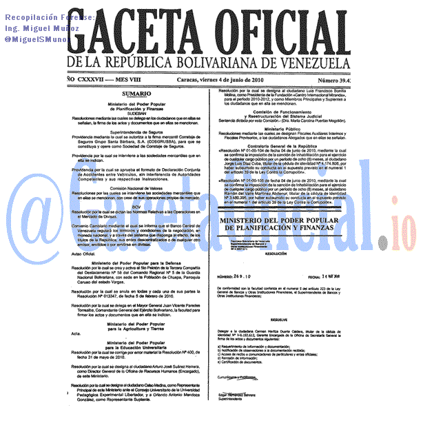 Gaceta Oficial 39439 del 4 Junio 2010