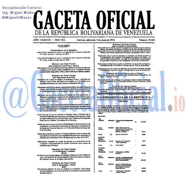 Gaceta Oficial 39442 del 9 Junio 2010