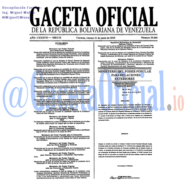 Gaceta Oficial 39444 del 11 Junio 2010