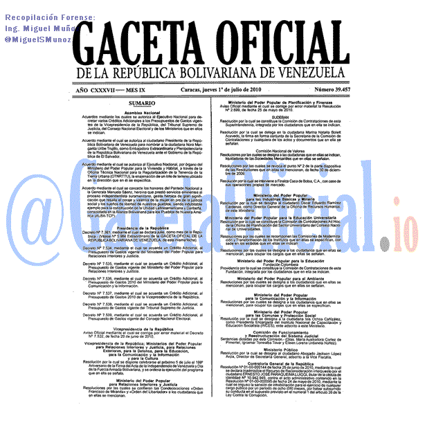 Gaceta Oficial 39457 del 1 Julio 2010