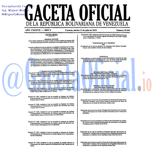 Gaceta Oficial 39464 del 13 Julio 2010