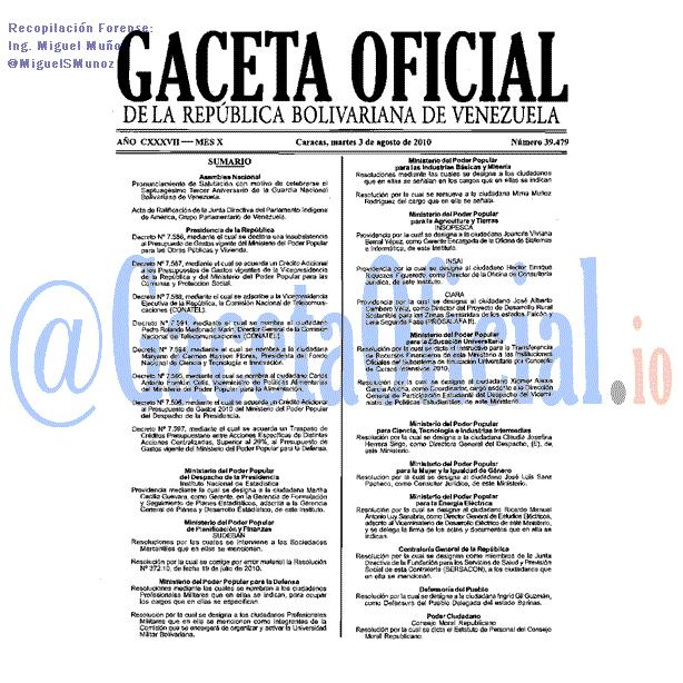 Gaceta Oficial 39479 del 3 Agosto 2010