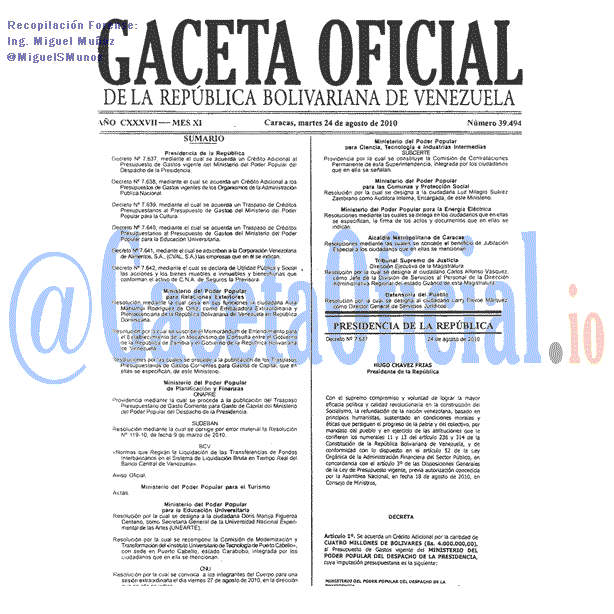 Gaceta Oficial 39494 del 24 Agosto 2010