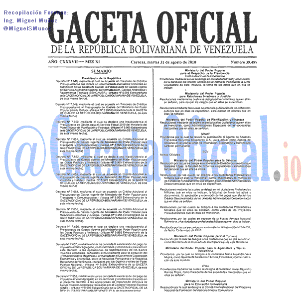 Gaceta Oficial 39499 del 31 Agosto 2010