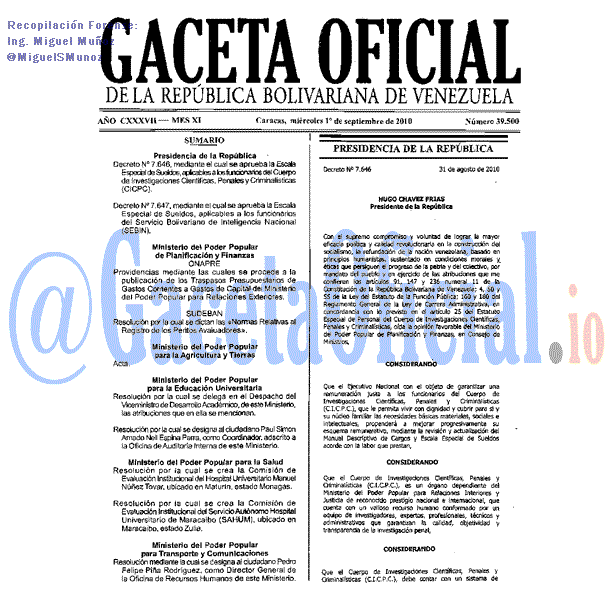 Gaceta Oficial 39500 del 1 Septiembre 2010