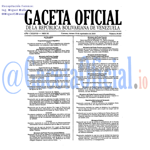 Gaceta Oficial 39507 del 10 Septiembre 2010