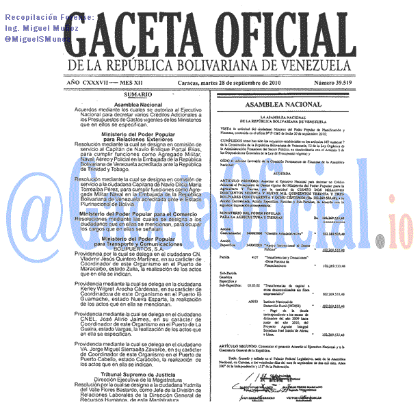 Gaceta Oficial 39519 del 28 Septiembre 2010