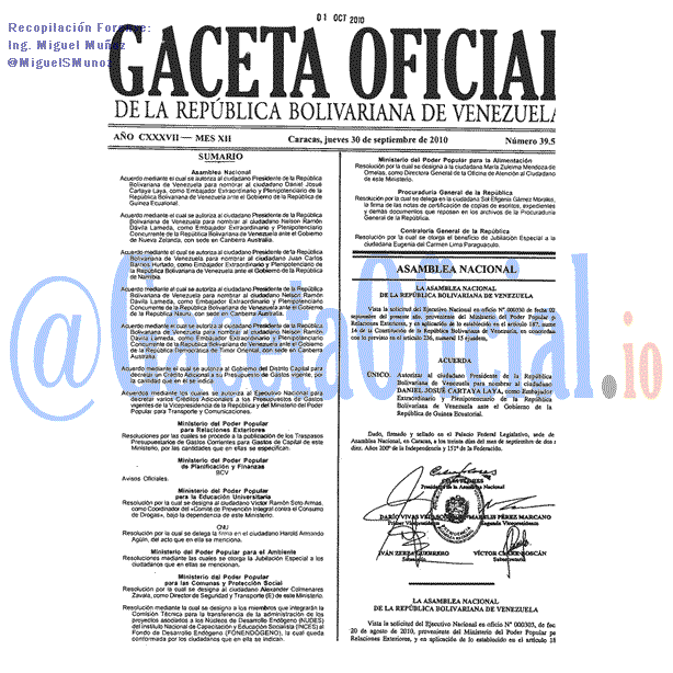 Gaceta Oficial 39521 del 30 Septiembre 2010