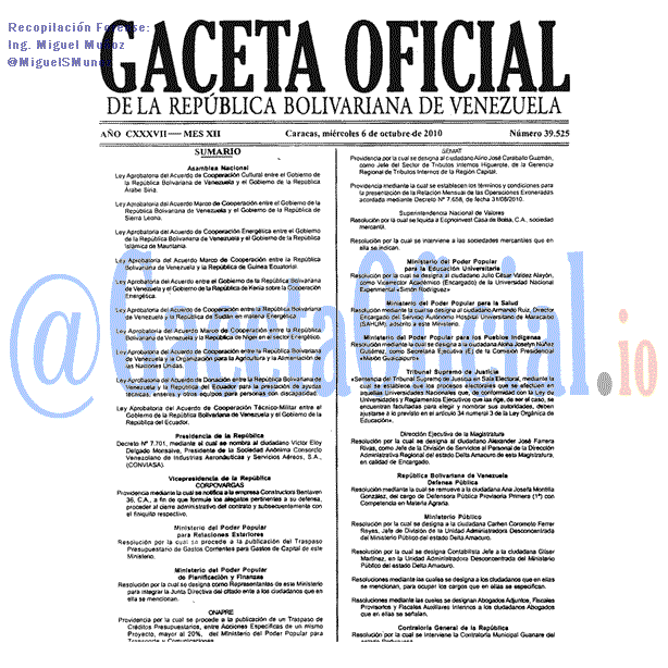 Gaceta Oficial 39525 del 6 Octubre 2010
