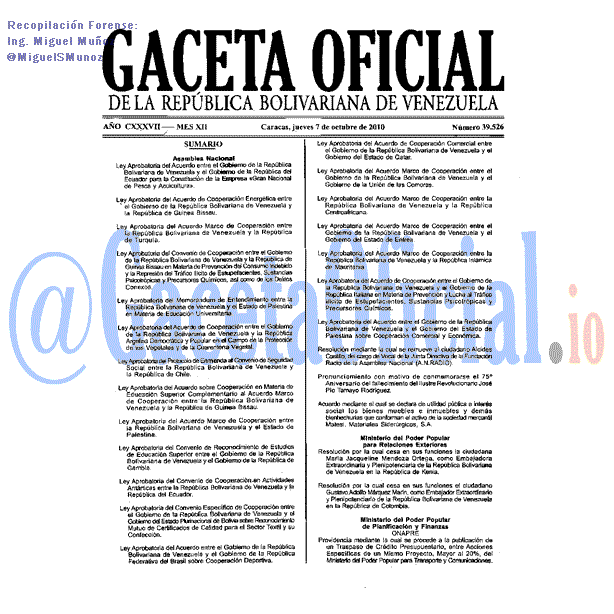 Gaceta Oficial 39526 del 7 Octubre 2010