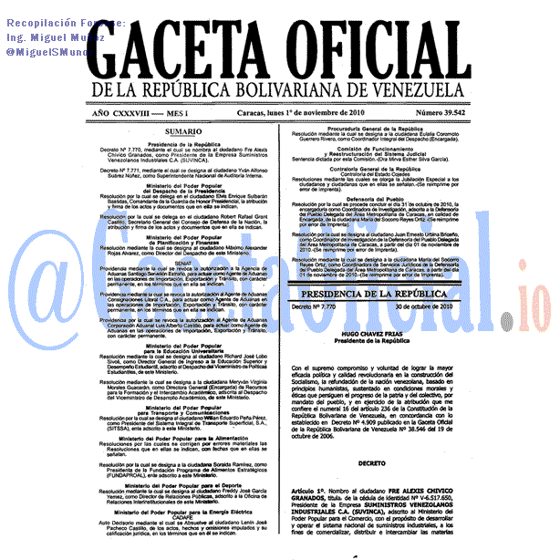 Gaceta Oficial 39542 del 1 Noviembre 2010