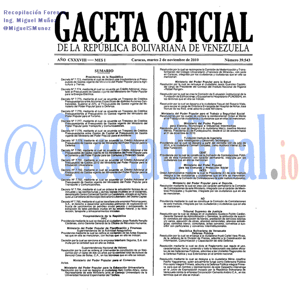Gaceta Oficial 39543 del 2 Noviembre 2010