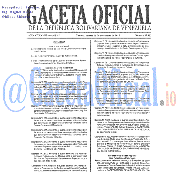 Gaceta Oficial 39553 del 16 Noviembre 2010