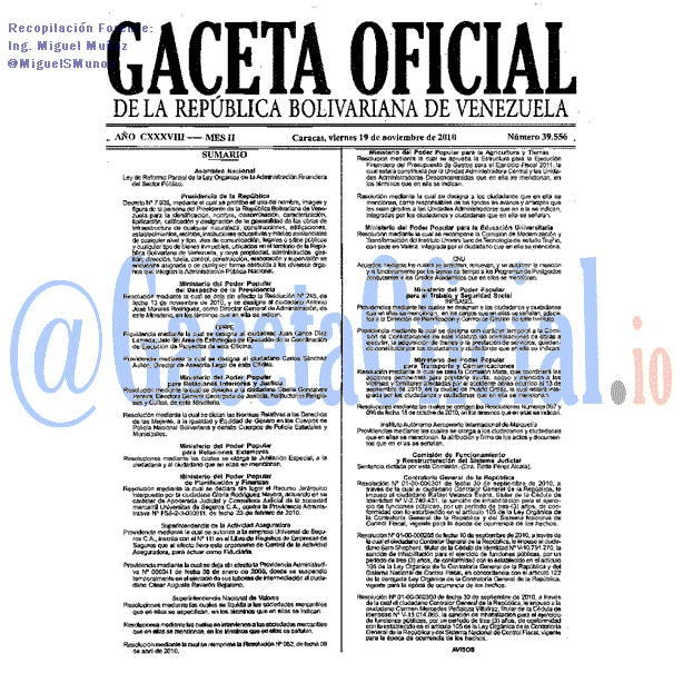 Gaceta Oficial 39556 del 19 Noviembre 2010