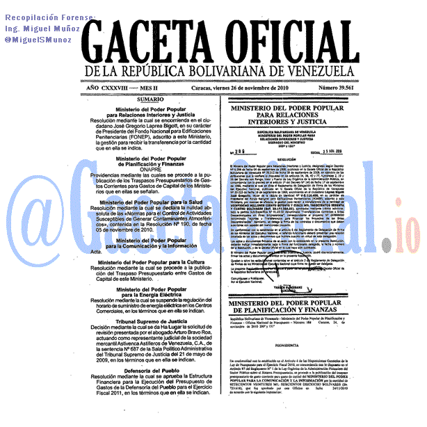 Gaceta Oficial 39561 del 26 Noviembre 2010