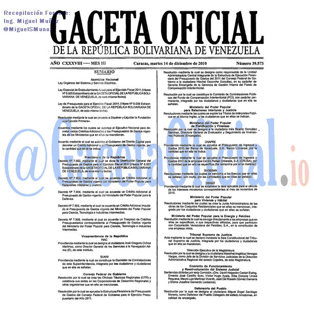 Gaceta Oficial 39573 del 14 Diciembre 2010
