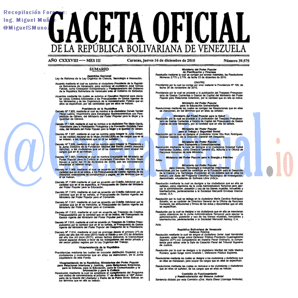 Gaceta Oficial 39575 del 16 Diciembre 2010