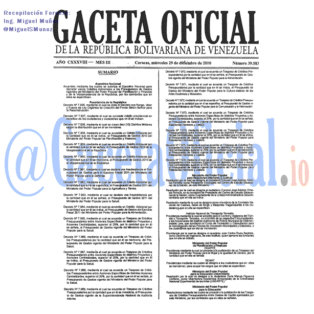 Gaceta Oficial 39583 del 29 Diciembre 2010