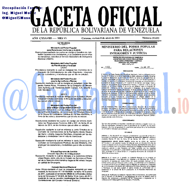 Gaceta Oficial 39652 del 8 Abril 2011