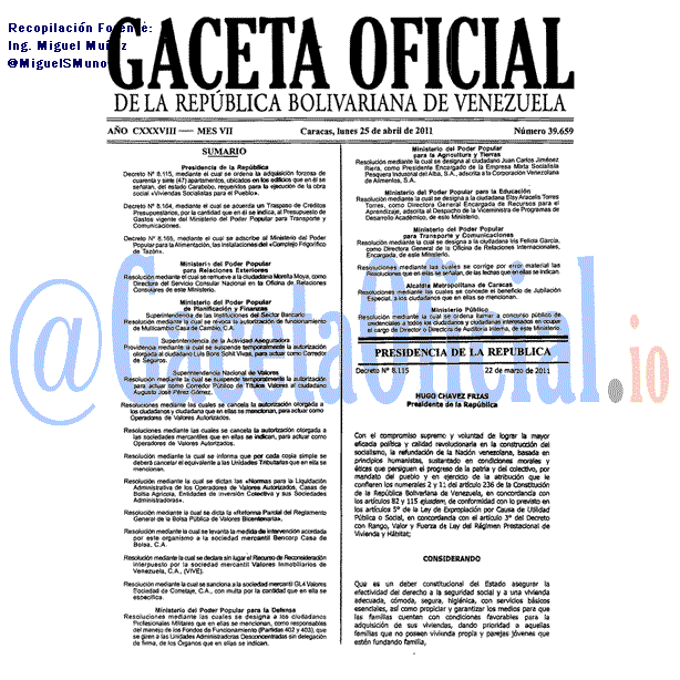 Gaceta Oficial 39659 del 25 Abril 2011