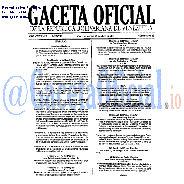 Gaceta Oficial 39660 del 26 Abril 2011