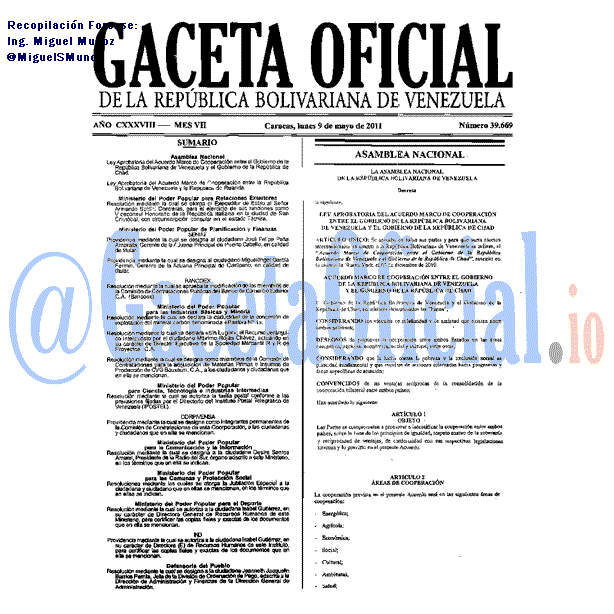 Gaceta Oficial 39669 del 9 Mayo 2011