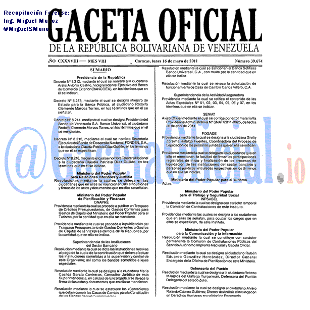 Gaceta Oficial 39674 del 16 Mayo 2011