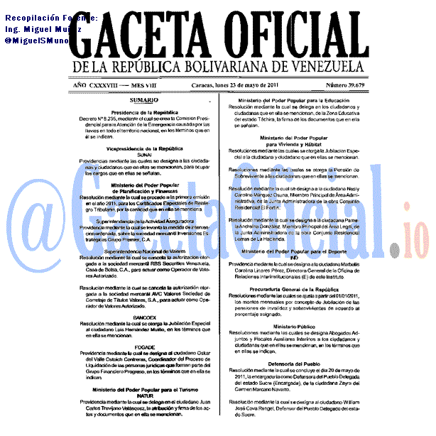 Gaceta Oficial 39679 del 23 Mayo 2011