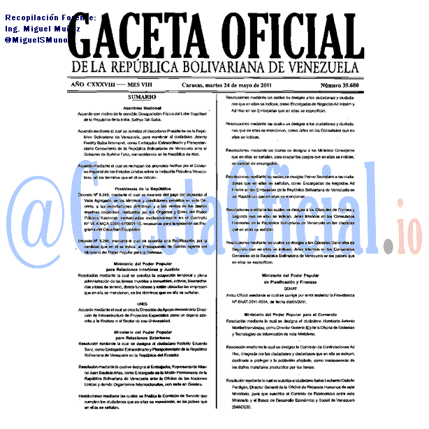 Gaceta Oficial 39680 del 24 Mayo 2011