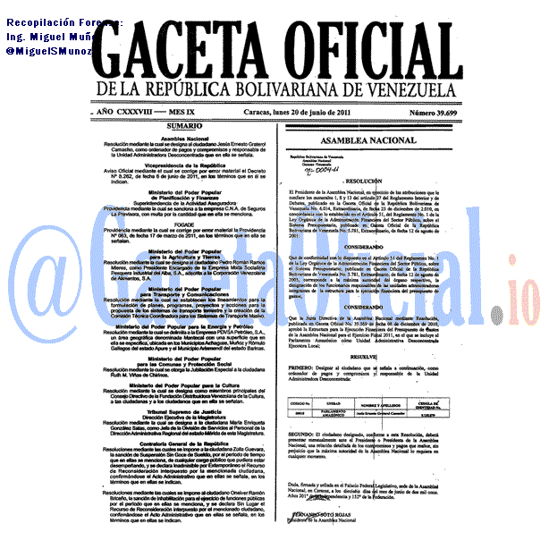 Gaceta Oficial 39699 del 20 Junio 2011
