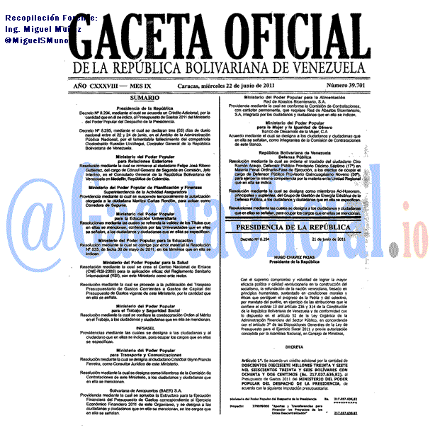 Gaceta Oficial 39701 del 22 Junio 2011