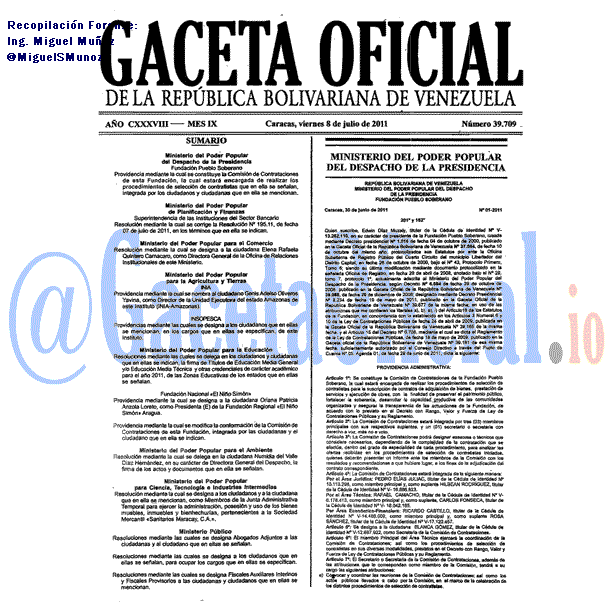 Gaceta Oficial 39709 del 8 Julio 2011