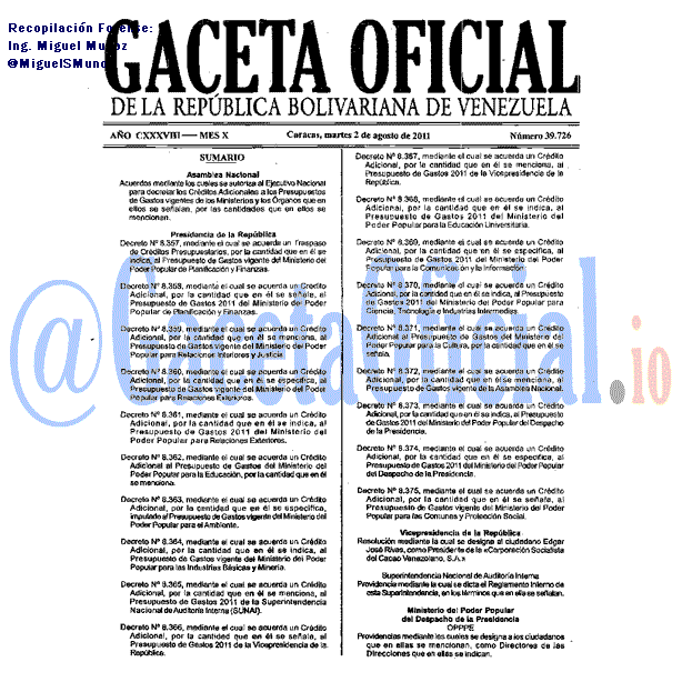 Gaceta Oficial 39726 del 2 Agosto 2011
