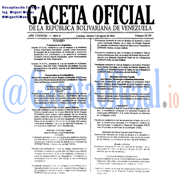 Gaceta Oficial 39729 del 5 Agosto 2011