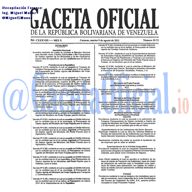 Gaceta Oficial 39731 del 9 Agosto 2011