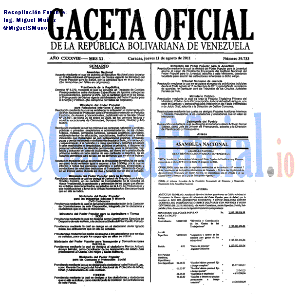 Gaceta Oficial 39733 del 11 Agosto 2011