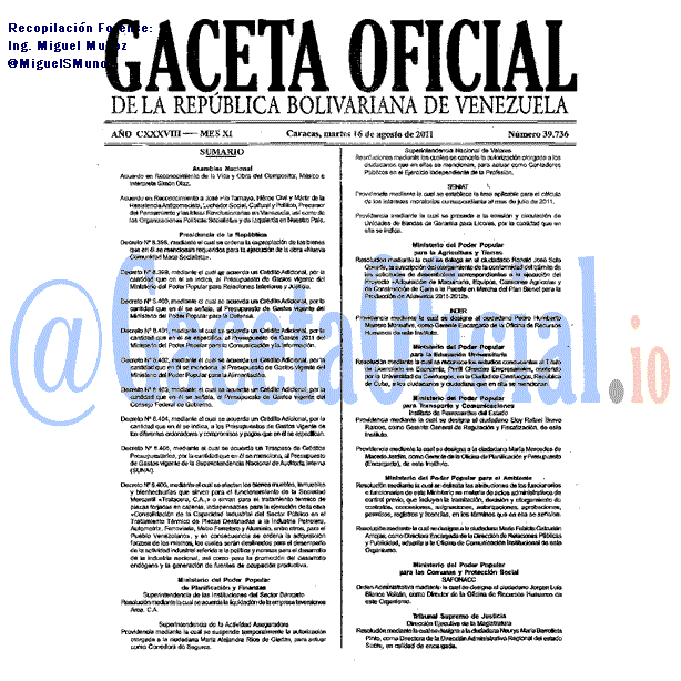 Gaceta Oficial 39736 del 16 Agosto 2011
