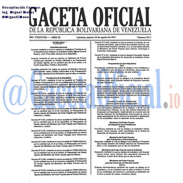 Gaceta Oficial 39746 del 30 Agosto 2011