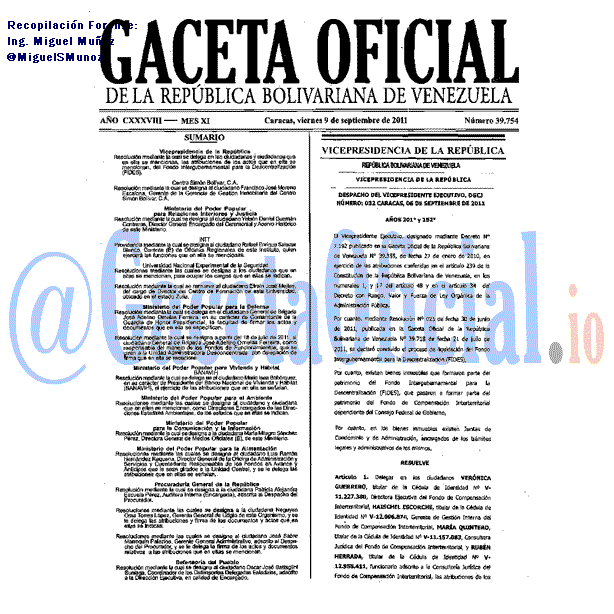 Gaceta Oficial 39754 del 9 Septiembre 2011